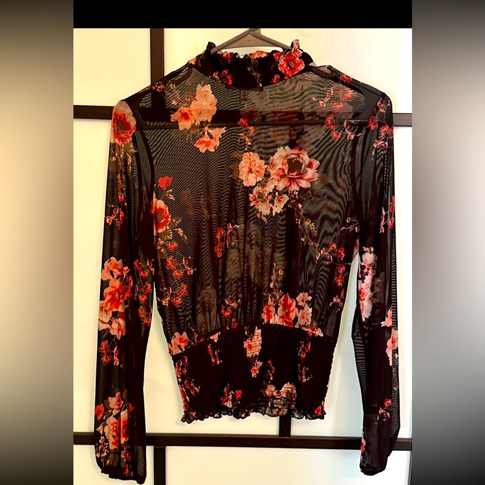 Sheer black top with ruffle collar